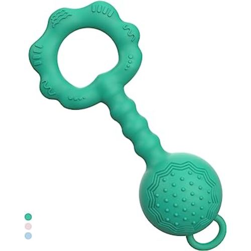 ETETOO Sensory Teether Rattle for Teething Relief and Baby Play - Teething Toys for Babies 6-12 Months, Also Rattles for Babies 0-6 Months, Ideal for Newborns and Infants, Silicone in Mint Green