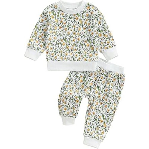 Kaipiclos Baby Girl Fall Winter Clothes Toddler Sweatsuit Outfit Floral Print Sweatshirt Long Sleeve Shirt Top Pants Clothing