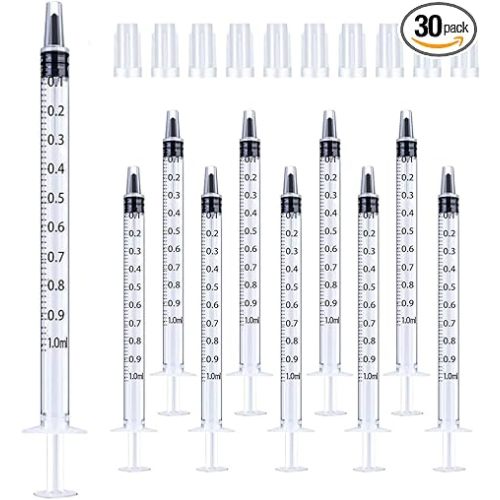 30Pcs 1ml Syringes with Cap Oral Dispenser Syringe, 1cc Plastic Small Syringes for Colostrum Collect Feeding Pets,No Needle Individually Sterile Warpped