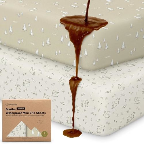 2 Pack and Play Sheets, Waterproof Mini Crib Sheets Fitted - 38x26 Organic Cotton Pack N Play Sheets for Graco Pack and Play Mattress, Playard Baby Crib Sheets,Neutral for Boy,Girl,Toddler(Pine Grove)