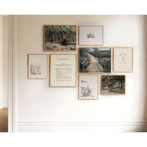 Winnie the Pooh Gallery Art Set, Woodland Nursery Kids Room, Vintage Quotes and Antique Drawings PRINTABES, Light Academia Baby Room Decor