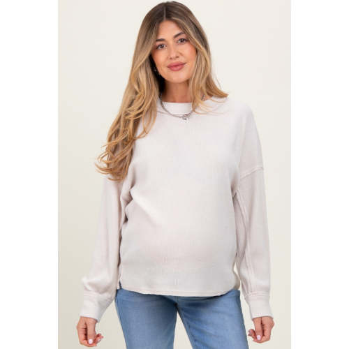 Beige Brushed Ribbed Knit Maternity Pullover– PinkBlush
