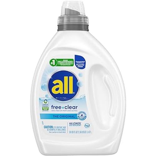 all free clear, Original, Liquid Laundry Detergent for Sensitive Skin, Unscented and Hypoallergenic, Concentrated, 50oz, 64 Loads