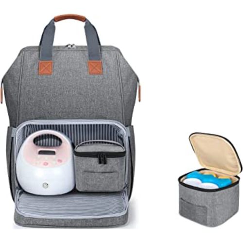 LUXJA Breast Pump Bag with Breastmilk Cooler Bag (Fits Four 5-Ounce Breastmilk Bottles), Breast Pump Backpack with Compartments for Cooler Bag and Laptop (Suitable for Working Mothers), Gray