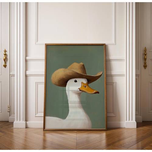 Silly Cowboy Goose Print, Green Western Nursery Printable Art, Neutral Southeastern Boy Room Animal Wall art, Cowboy hat, Digital Download