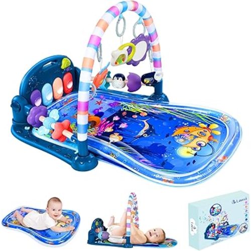 Looxii Baby Play Gym with Tummy Time Water Play Mat, 2 in 1 Baby Activity Gym with Music and Lights, Kick and Play Piano Gym for Baby Newborn Infants Toys 0 3 6 12 Months Girl & Boy