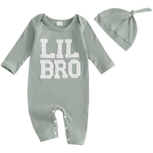 pengnight Newborn Baby Boys Girls Romper Long Sleeve Lil Bro Letter Print Solid Color Bodysuit Jumpsuit