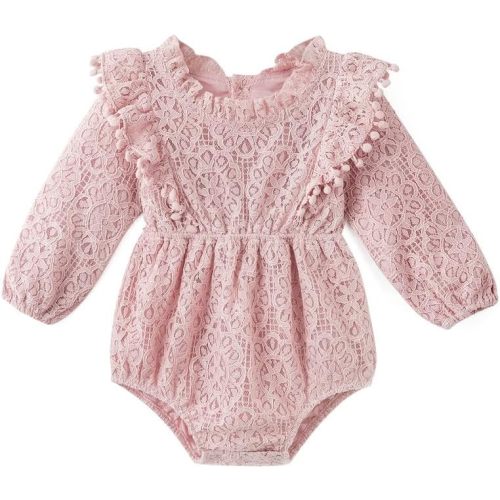 Simplee kids Baby Girls Rompers Long Sleeve Pompoms Infant Toddler Jumpsuit for Spring Fall Winter