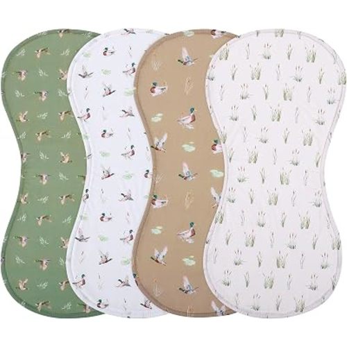 4 PCS Mallard Duck Baby Burp Cloths, Muslin Duck Hunting Newborn Spit up Rags 19 X 9 Inch Absorbent Burping Towel for Newborn Nursery Infant Boy Girls
