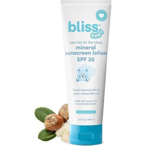Bliss Baby Sunscreen, Premium SPF 30 Mineral Lotion, Natural Zinc Oxide, Fragrance-Free, Hypoallergenic & Dermatologist Tested, Water-Resistant, Vegan, Sensitive Skin - For Babies, Kids & Whole Family