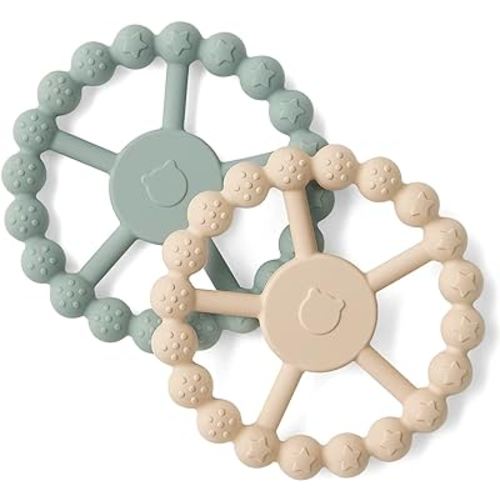 Silicone Teethers for Babies 0-6 6-12 Months Baby Teething Rings Chew Toys for Infant Boys and Girls - 2 Pack