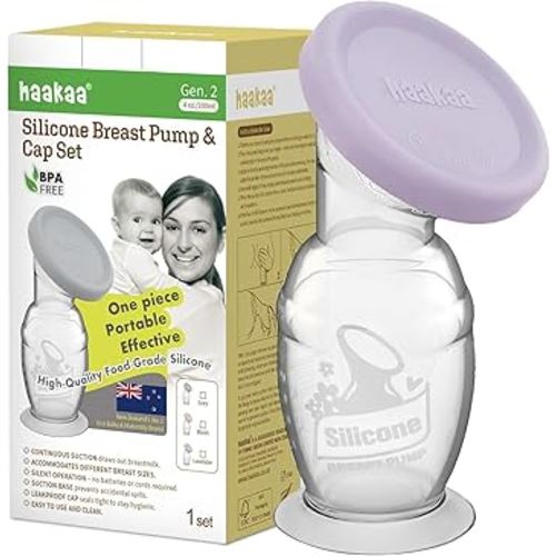 Haakaa Manual Breast Pump with Base 4 Fl Oz/100ml+Lid (Lavender), Gen.2