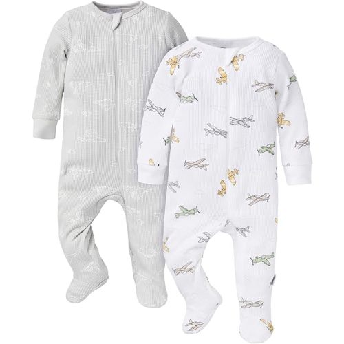 Gerber Unisex Baby 2-pack 2-way Zip Thermal Footed Sleep 'N Play