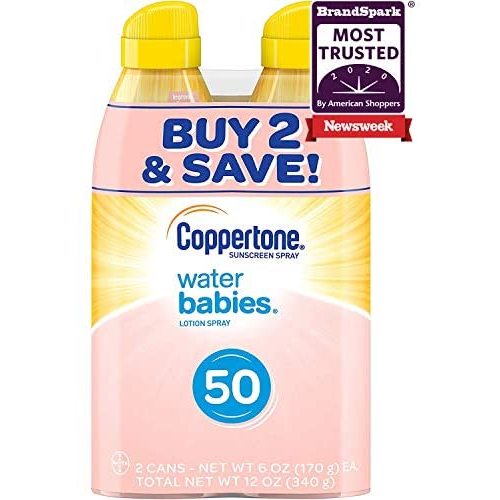 Coppertone WaterBabies Sunscreen Quick Cover Lotion Spray Broad Spectrum SPF 50 (6 Ounce per Bottle, Pack of 2) (Packaging may vary)