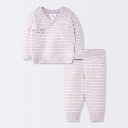 Baby Girls' 2pc Striped Chenille Wrap Top and Pants Set - Cloud Island™ Purple