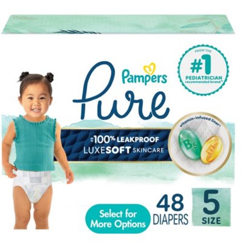 Pampers Pure Protection Size 5 Diapers, 48 Count - Hypoallergenic, Leak Resistant