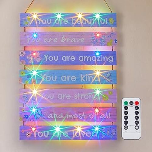 FIOBEE Girls Room Décor for Teen Girls Boys with LED Light Wall Decor for Bedroom Motivational Inspirational Wall Art Girl Room Decoration for Kids Studyroom, 8 Kinds of Lights, Purple Butterfly