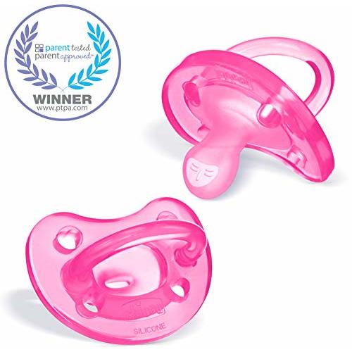 Chicco PhysioForma 100% Soft Silicone One Piece Pacifier for Babies 0-6 Months, Pink, Orthodontic Nipple, BPA-Free, 2-count in Sterilizing Case - Pink Two Pack - 0 - 6 months