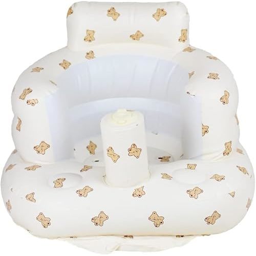 Inflatable Baby Seat, Inflatable Baby Chair for Babies 3 Months and Up Summer Baby Inflatable Seat for Sitting Up, Blow Up Baby Floor Seat with Built in Air Pump, Bear