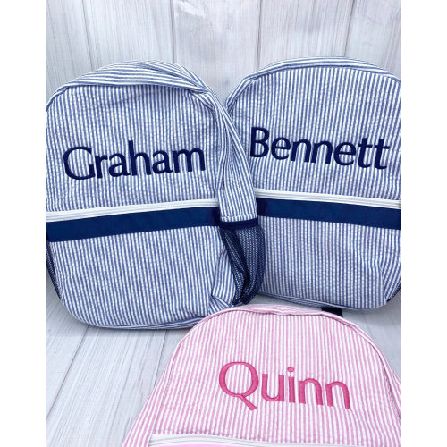 Monogrammed Baby Backpacks, Personalized Toddler Backpacks, Seer sucker Backpack, Preschool Book Bag, Personalized School Bag