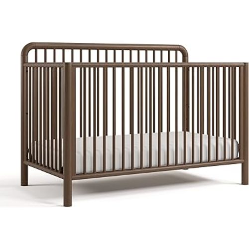 Storkcraft Porto 5-in-1 Convertible Crib with Toddler Guardrail, Hazelnut