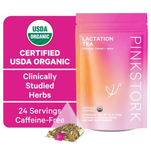 Pink Stork Organic Fenugreek Lactation Tea, Strawberry Hibiscus, 24 Cups