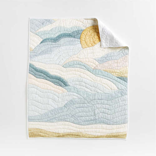 Cloud Embroidered Hand-Quilted Organic Cotton Baby Crib Quilt