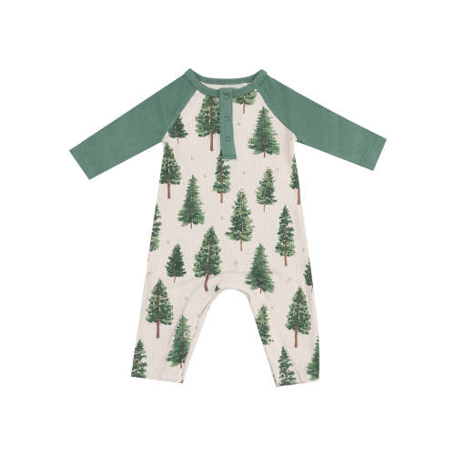 Raglan Henley Romper, Forest Trees