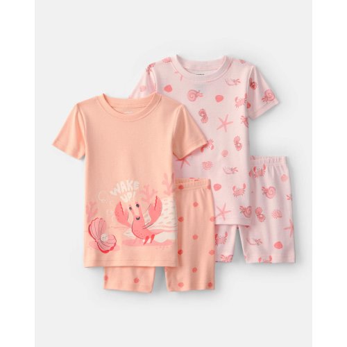 Toddler Girl Seashells 100% Cotton Short-Sleeve Snug Fit 4-Piece Pajama Set - Pink/Orange | Carter's