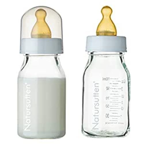 Natursutten Glass Baby Bottles 8 oz and 4 oz - Anti-Colic Baby Bottles for Breastfeeding Babies, Suitable for Boiling and Freezing - Bottles with Natural Rubber, Slow Flow Nipples for Newborn Babies - 4 Ounce - Bottles Only
