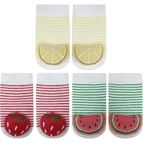 PUPPET Baby Girl Rattle Socks for 0-6 Months Fruit Themed Set Lemon Strawberry Watermelon Infant Adorable Fruit Rattle Socks Series