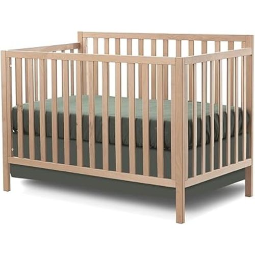 Sorelle Essex Euro 4-in-1 Convertible Crib & Changer – Nursery Furniture Set, Wooden Baby Crib with Non-Toxic Finish, Integrated, Toddler Bed, Daybed, and Full-Size Bed Conversion Kit – Natural