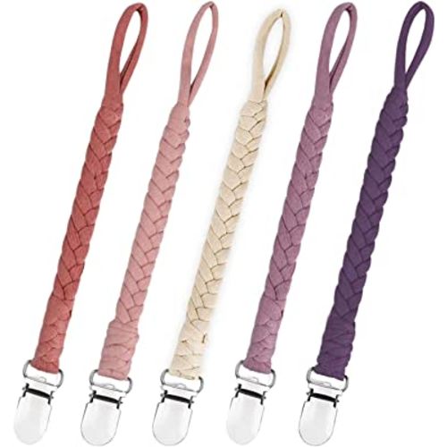 Braided Pacifier Clips Baby Girl, Binky Clips Pacifier Holder with Handmade Teething Straps Unisex Design Smoother Pacifier Clip Fits All Pacifiers for Shower Birthday Gifts