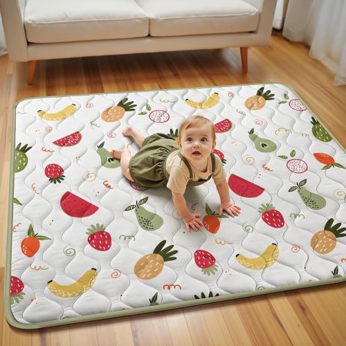 50x50 Playpen Mat, PIGLOG 0.8 Inch Thick Foam Baby Play Mat for Floor, Soft Fabric Cushioned Play mat for Babies,Washable Non-Slip Playmate for Baby, Infants & Toddlers (Milky White)