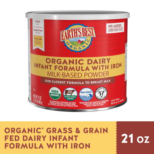Earth's Best Organic Dairy Powder Baby Formula with Iron DHA & ARA, 21 oz Canister