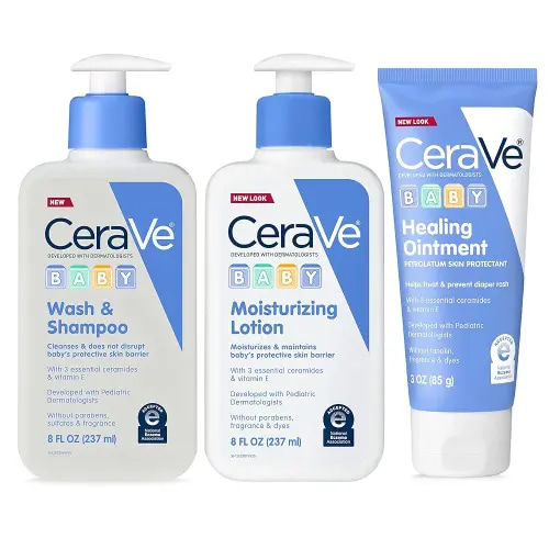 CeraVe Baby Bath Set, 8oz Wash & Shampoo + 8oz Moisturizing Lotion + 3oz Healing Ointment, Fragrance, Parabens, Phthalates, & Tear Free Baby Bath Essentials