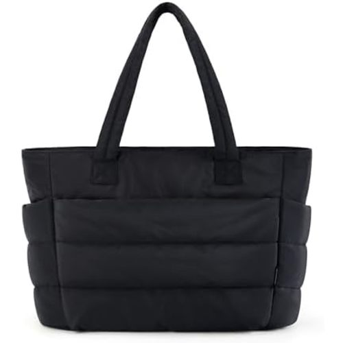 BAGSMART Tote Bag for Women, Lightweight Puffy Tote Bag with Compartments, Quilted Shoulder Bag Handbag for Travel, Work