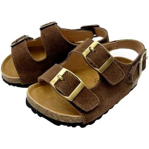 Kids Toddler Sandals Boys Girls Cork Footbed Sandal Comfort Double Buckle Slip On Slippers with Adjustable Back Strap