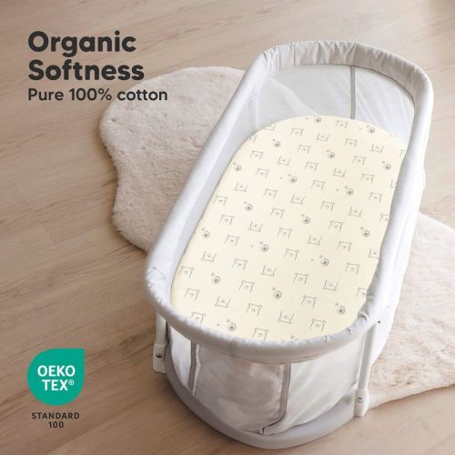 KeaBabies Organic Bassinet Sheet 2-Pack Soothe Bassinet Fitted Sheets, Bedside Bassinet Mattress Sheet (Bumble Bear)