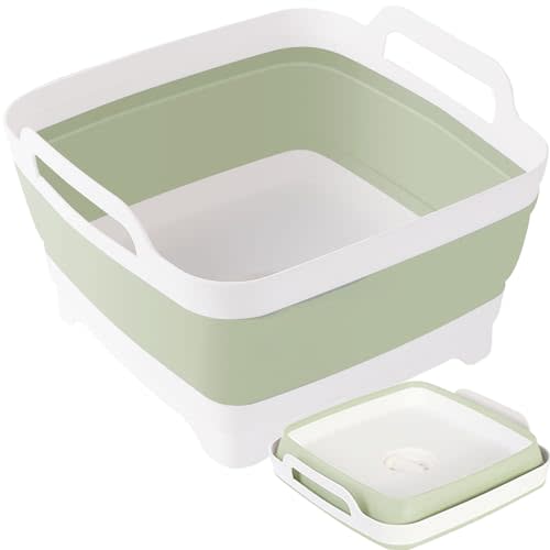 Collapsible Dish Tub 9L-Collapsible Basin Bucket Portable Sink-Outdoor Multiuse Foldable Sink Tub Wash Dish Basin for Kitchen Basin RV Camping (Green)