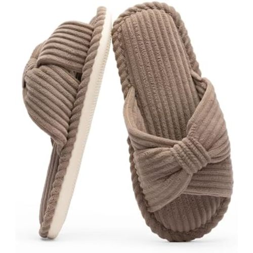 Chantomoo Slippers for Women Memory Foam House Womens Slipper Slides Home Bedroom Bathroom Spa Open Toe Corduroy Bow Slippers Cozy Comfortable