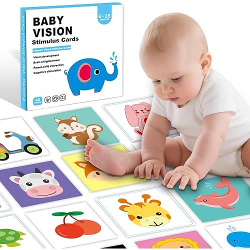 40 Pages Colorful High Contrast Baby Cards, Visual Stimulation Cards, Tummy Time Card for Babies 6-18 Months, High Contrast Card, Baby Toys for Newborn