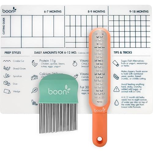 Boon DIVVY Baby Solid Food Prep Starter Kit - Includes 11x14 Silicone Placemat, Grater, and Crinkle Cutter - Baby Feeding Set - Baby Food Cutting Mat for Baby Feeding Supplies - 3 Count