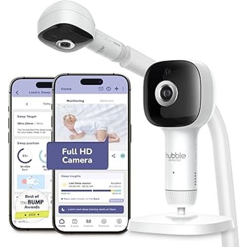 HUBBLE CONNECTED SkyVision AI Baby Monitor — HD Baby Camera Monitor w/Covered Face, Rollover, & True Cry Detection, Sleep Trainer, Soother and More — with Crib Mount System