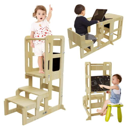 G TALECO GEAR 3 in 1 Toddler Step Stool, Foldable Kids Step Stool Helper, Toddler Tower Standing Stool with Chalkboard for Kitchen and Bathroom