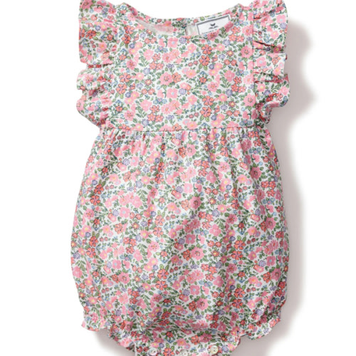Baby Twill Ruffled Romper in Fleurs de Rose