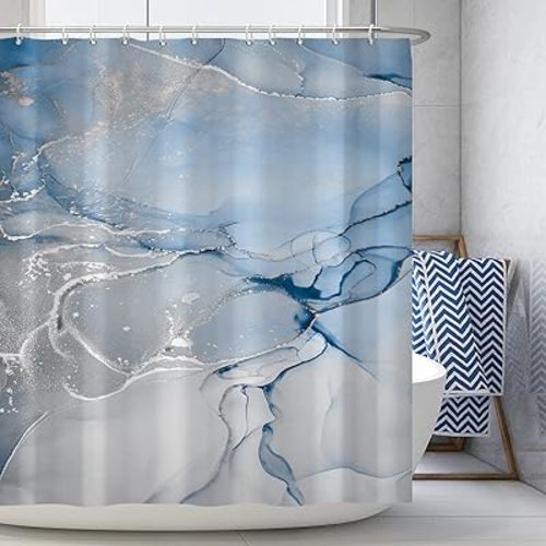AWERT Blue Marble Shower Curtain for Bathroom Modern Blue White Marble Ink Shower Curtain with Hooks Washable Bathroom Accessories Bathtub Decor 72x72inch