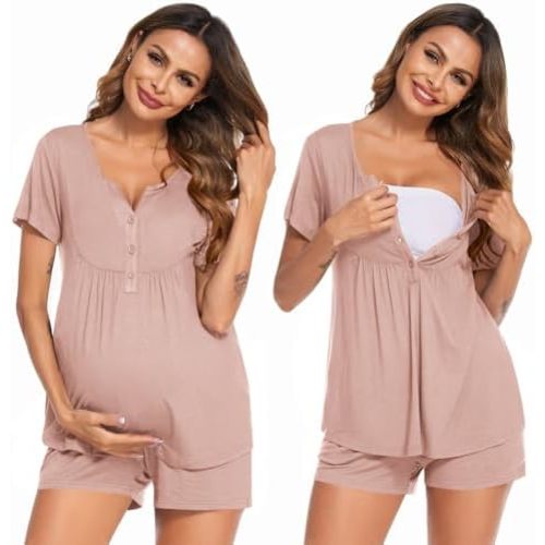 Ekouaer Women's Maternity Nursing Pajama Sets Short Sleeve Postpartum Pajamas Breastfeeding Pregnancy Clothes
