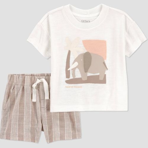 Carter's Just One You® Baby Boys' 2pc Elephant Graphic T-Shirt and Shorts Set - Tan Newborn