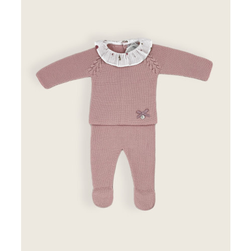 Dusty Pink Baby Knitted Set with Ruffle Collar with Balloon Pattern (NB--6M)